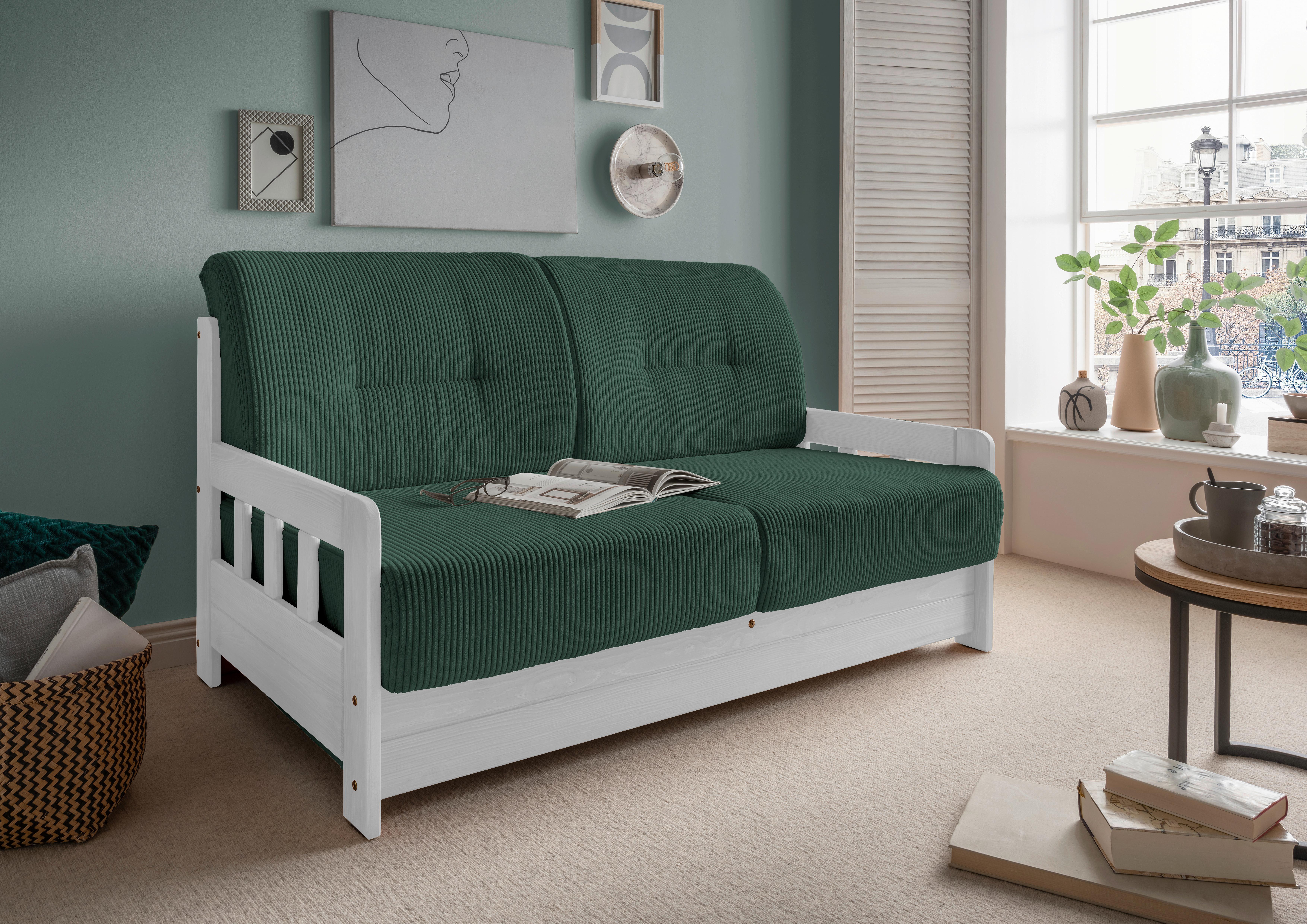Schlafsofa Camino Holzkorpus Grün - Weiß/Grün, MODERN, Holz/Textil (154/88/90cm) - Livetastic