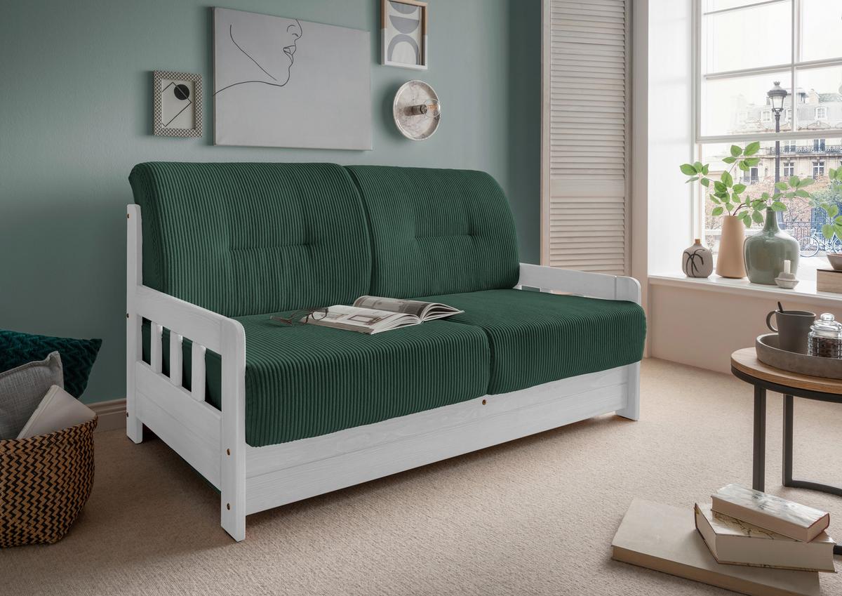 Schlafsofa Camino Holzkorpus Grün - Weiß/Grün, MODERN, Holz/Textil (154/88/90cm) - Livetastic