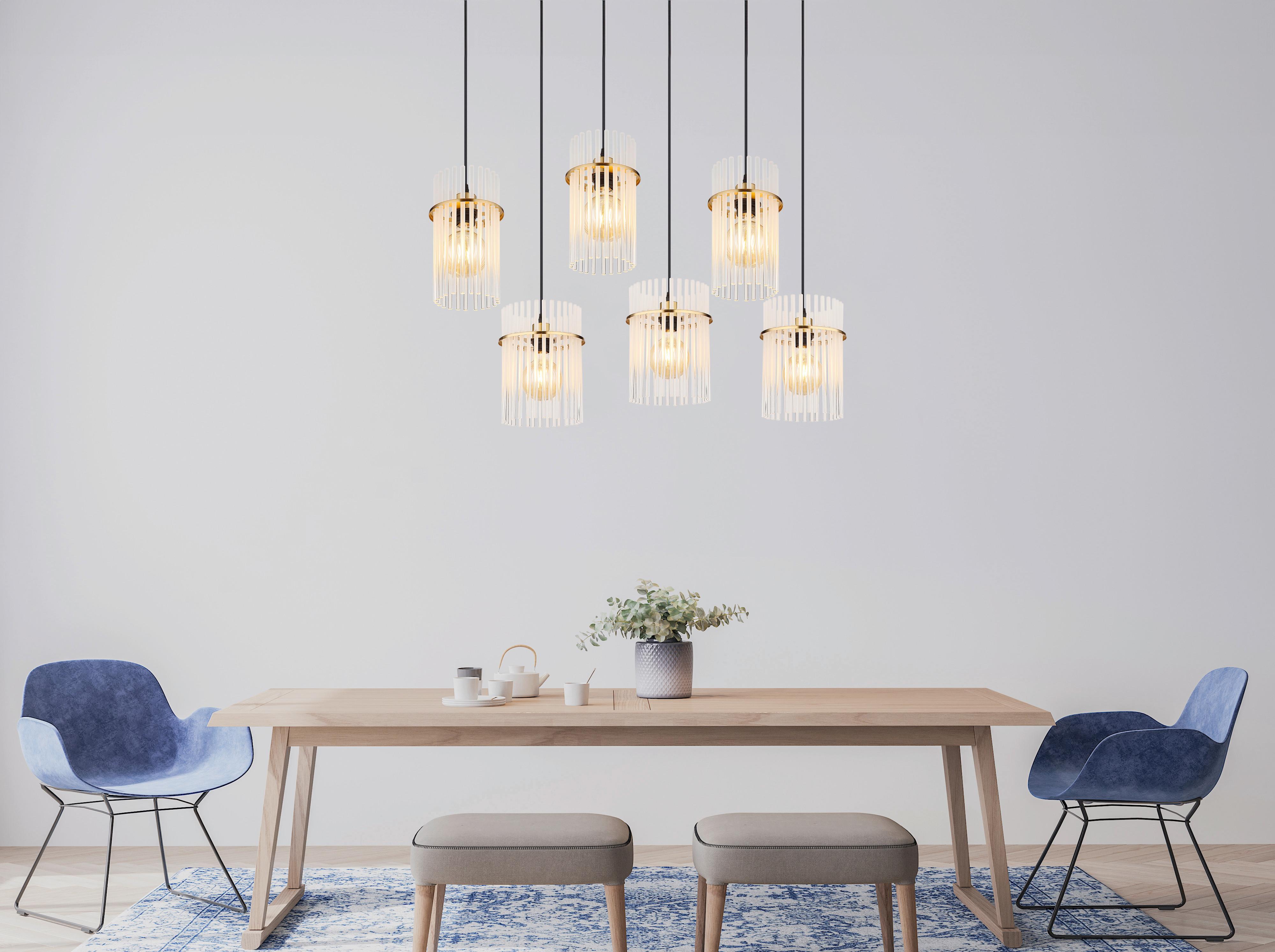 HÄNGELEUCHTE 15698-6HM GORLEY - Klar/Weiss, Trend, Glas/Kunststoff (92,5/35,5/125cm) - Globo