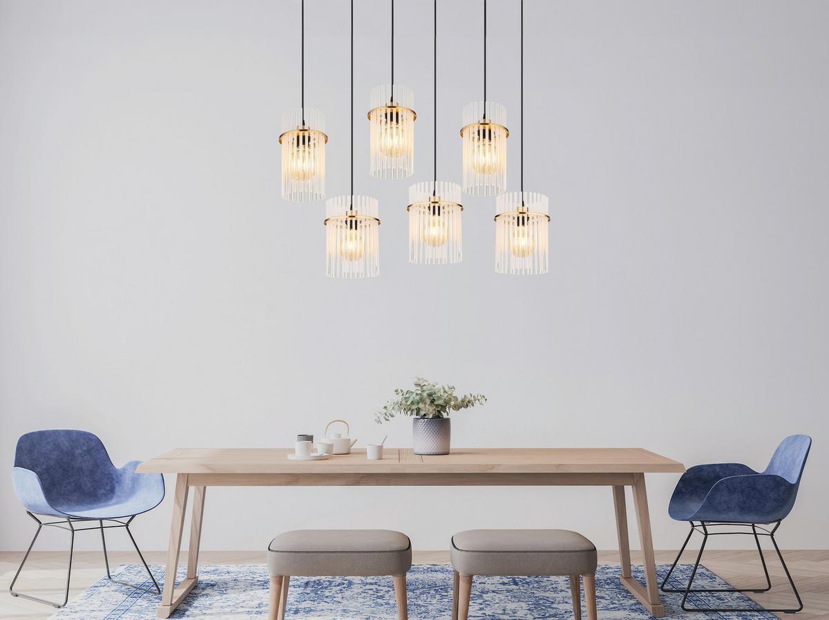 HÄNGELEUCHTE 15698-6HM GORLEY - Klar/Weiss, Trend, Glas/Kunststoff (92,5/35,5/125cm) - Globo