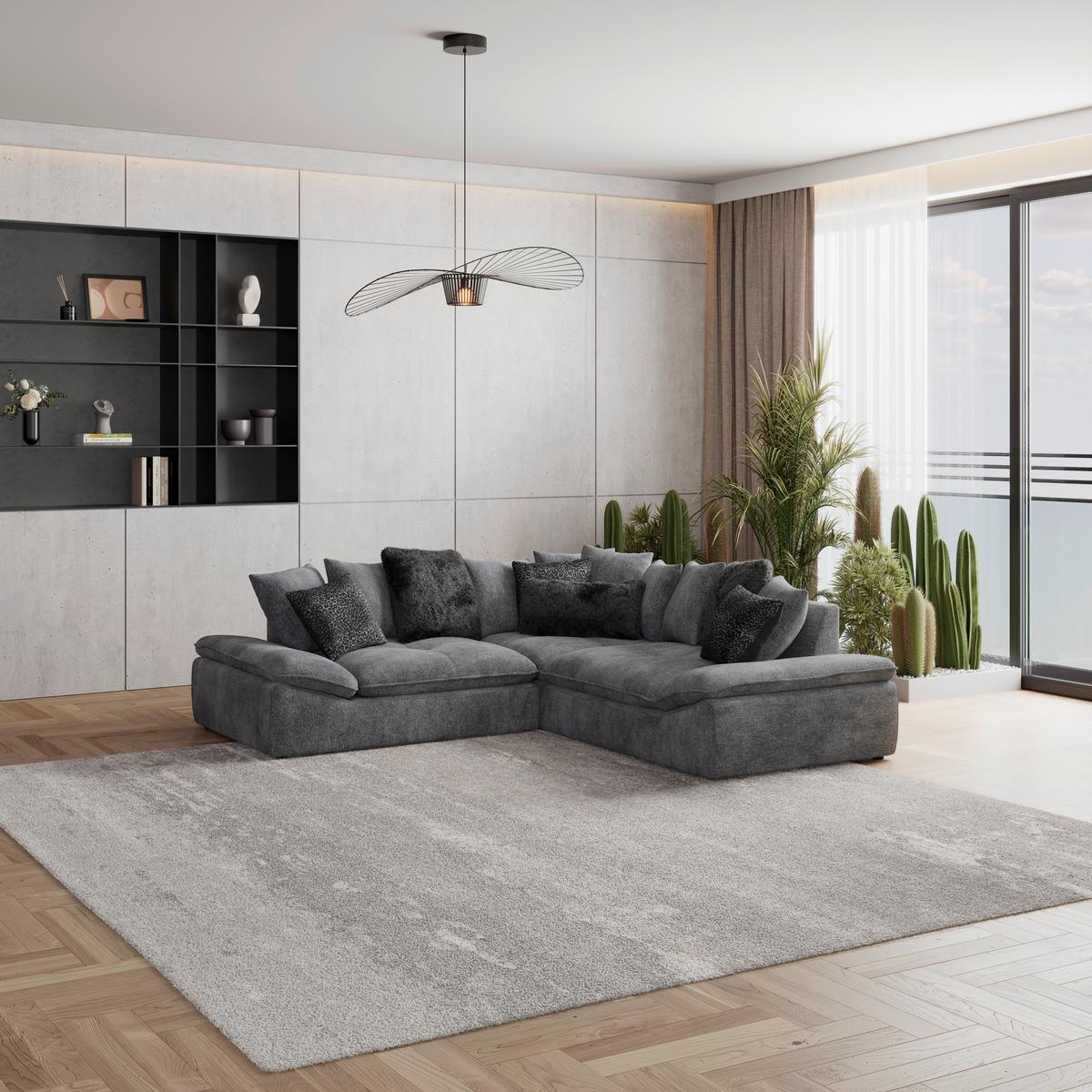 Kutna Garnitura Diun - siva/crna, Trend, tekstil (278/278cm) - Luca Bessoni