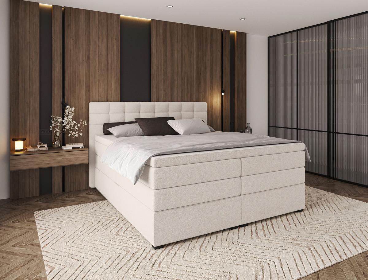 Boxspringbett Fano Beige ca. 180x200cm - Beige/Schwarz, KONVENTIONELL, Kunststoff/Textil (180/200cm) - Mömax