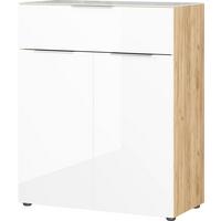 Kommode Oakland in Weiß/Eichefarben - Eichefarben/Silberfarben, MODERN, Glas/Holzwerkstoff (83/102/42cm) - Premium Living