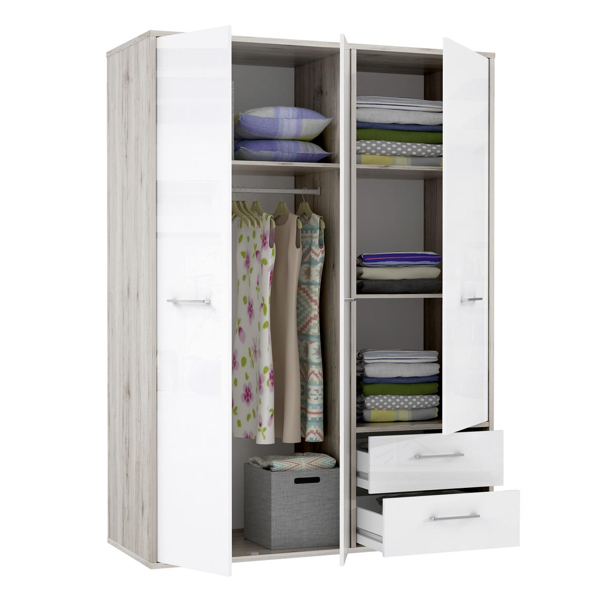 DULAP USI ROTATIVE JANDIA - alb/culoare lemn stejar, Konventionell, plastic/metal (147/201,5/60cm) - Modern Living