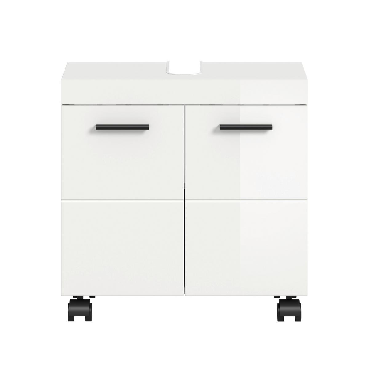 Waschbeckenunterschrank NOVA Weiß, Weiß Hochglanz - Weiß Hochglanz/Schwarz, Trend, Holzwerkstoff/Kunststoff (60/58/30cm) - MID.YOU