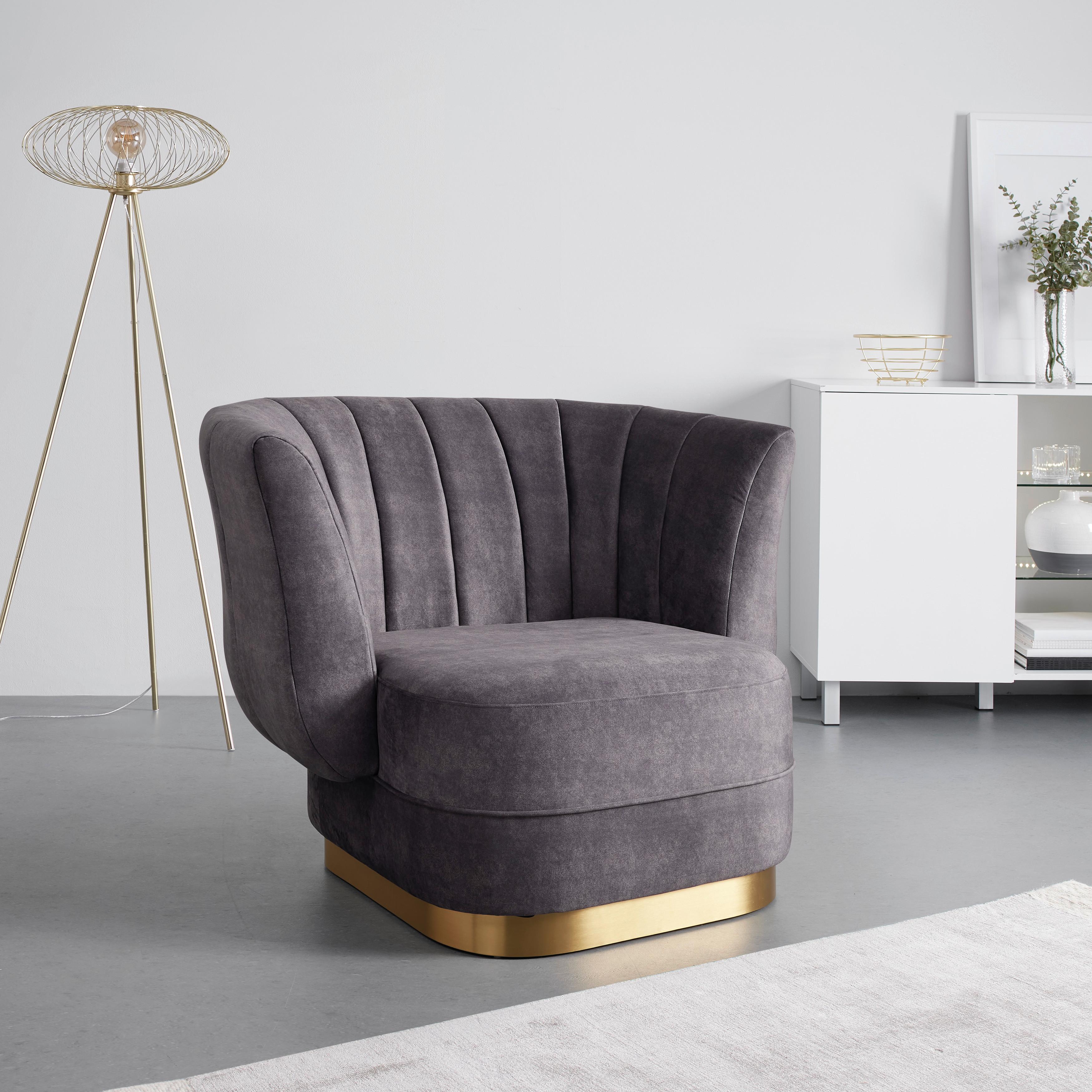 Sessel Arabella Grau Samt - Graubraun/Goldfarben, MODERN, Holz/Textil (120/90/85cm) - Bessagi Home