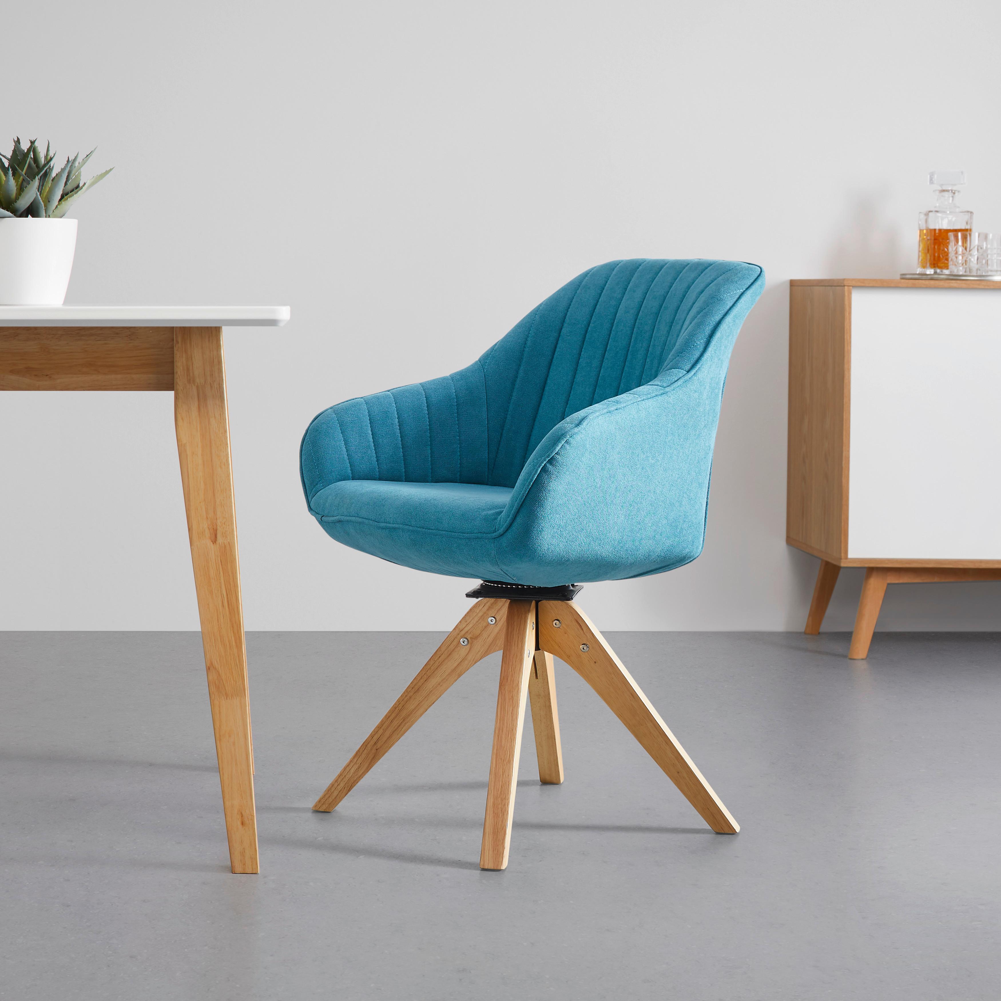 Armlehnstuhl "Leonie", Velour- bezug, drehbar, petrol - Eichefarben/Petrol, MODERN, Holz/Textil (60/84/61cm) - Bessagi Home