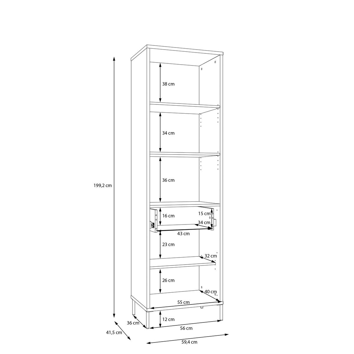 Comodă înaltă SERAVEL - culoare lemn stejar/nisipiu, Natur, metal/material pe bază de lemn (59,4/199,2/41,5cm) - Modern Living