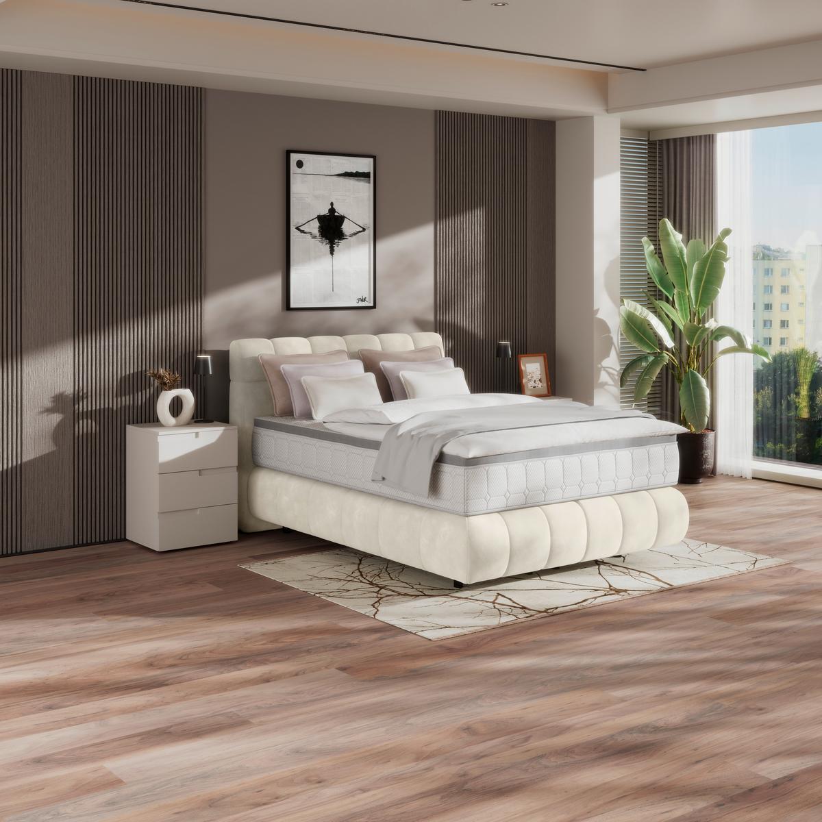 Boxspring Krevet Nobu - crna/boje šampanjca, Trend, drvo/tekstil (140/200cm) - Premium Living