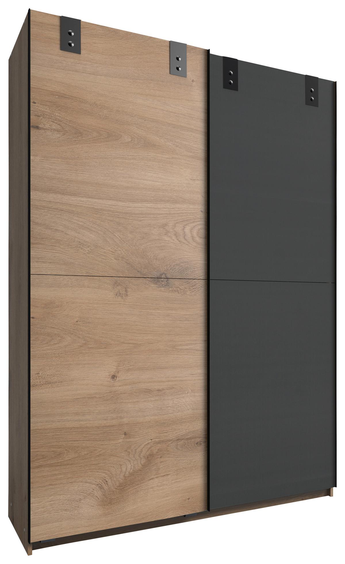 DULAP USI CULISANTE CARDIFF - culoare lemn stejar/grafit, Basics, material pe bază de lemn (135/198/64cm) - Modern Living