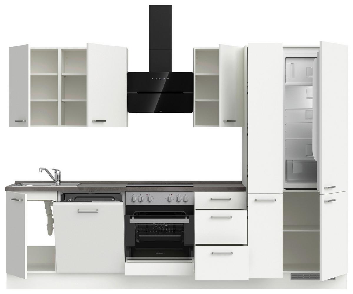Küchenblock Touch High m. Geräten Weiß - Schieferfarben/Edelstahlfarben, MODERN, Holzwerkstoff/Metall (300cm) - Nobilia