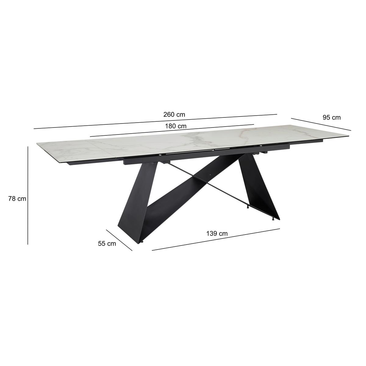 Raztegljiva Jedilna Miza Marble, Keramika, 180-260x95cm - črna/bela, Design, kovina/keramika (180/95/78cm) - MID.YOU