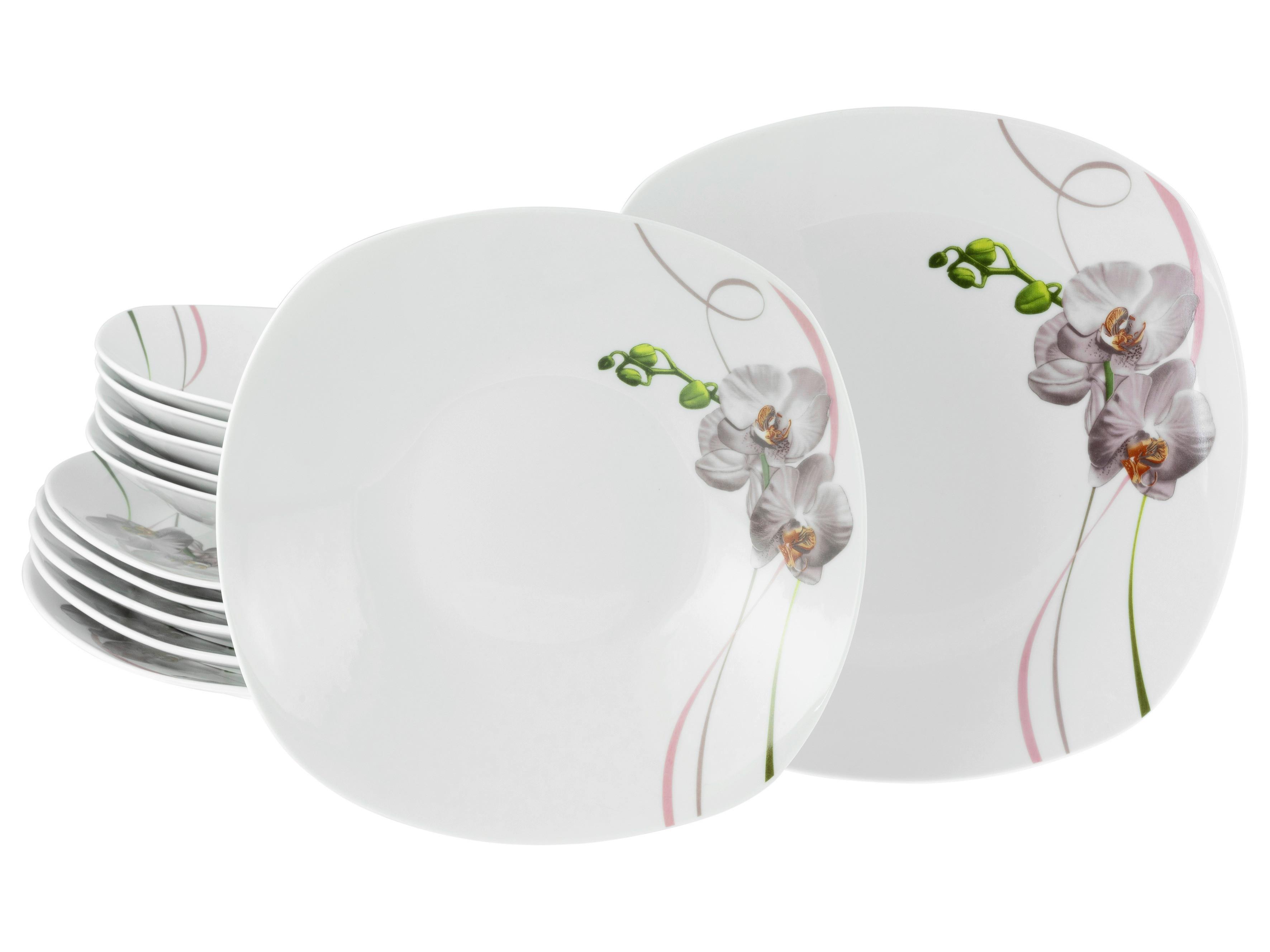 Tafelservice Square Orchidee Rosa/Weiß, 12-teilig - Rosa/Weiß, Trend, Keramik - Creatable