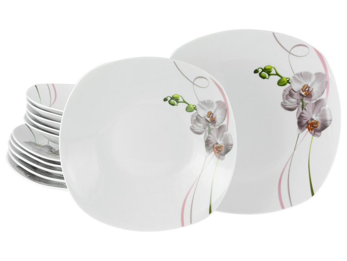 Tafelservice Square Orchidee Rosa/Weiß, 12-teilig - Rosa/Weiß, Trend, Keramik - Creatable