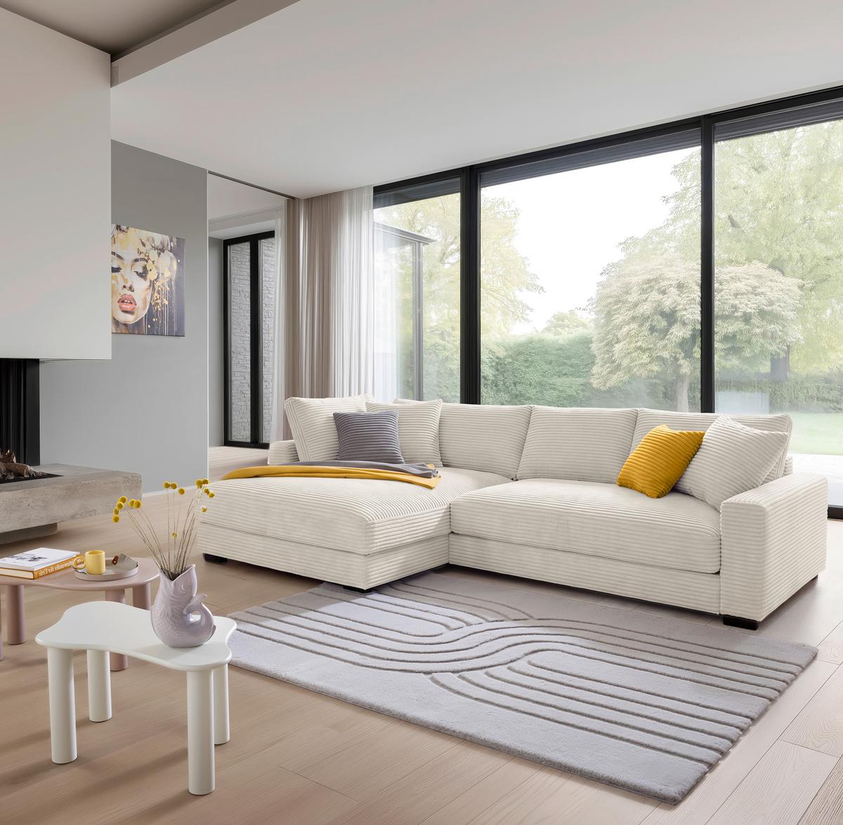 Ecksofa Pedro Creme - Creme/Schwarz, MODERN, Kunststoff/Textil (190/300cm) - Mömax