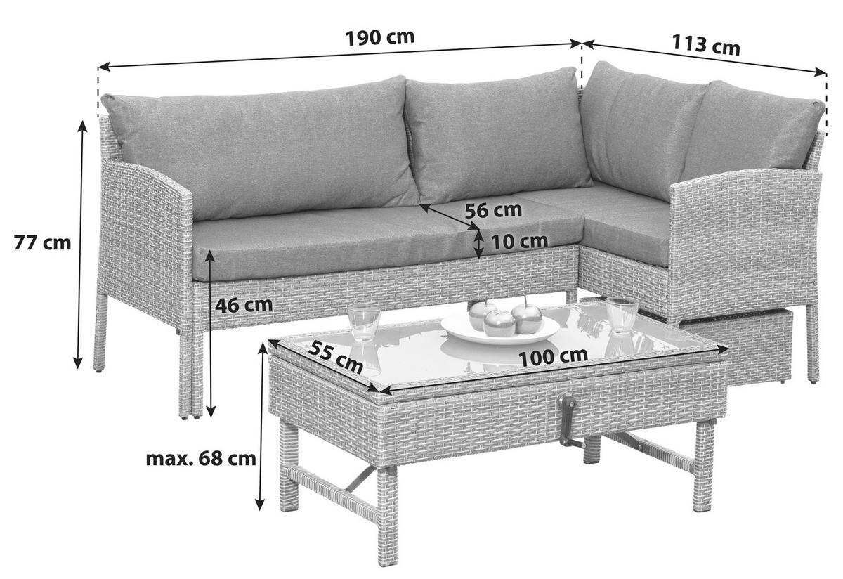 Loungegarnitur "Viletta" in Steinbeige - Beige, MODERN, Glas/Kunststoff (190/113cm) - Gardenson