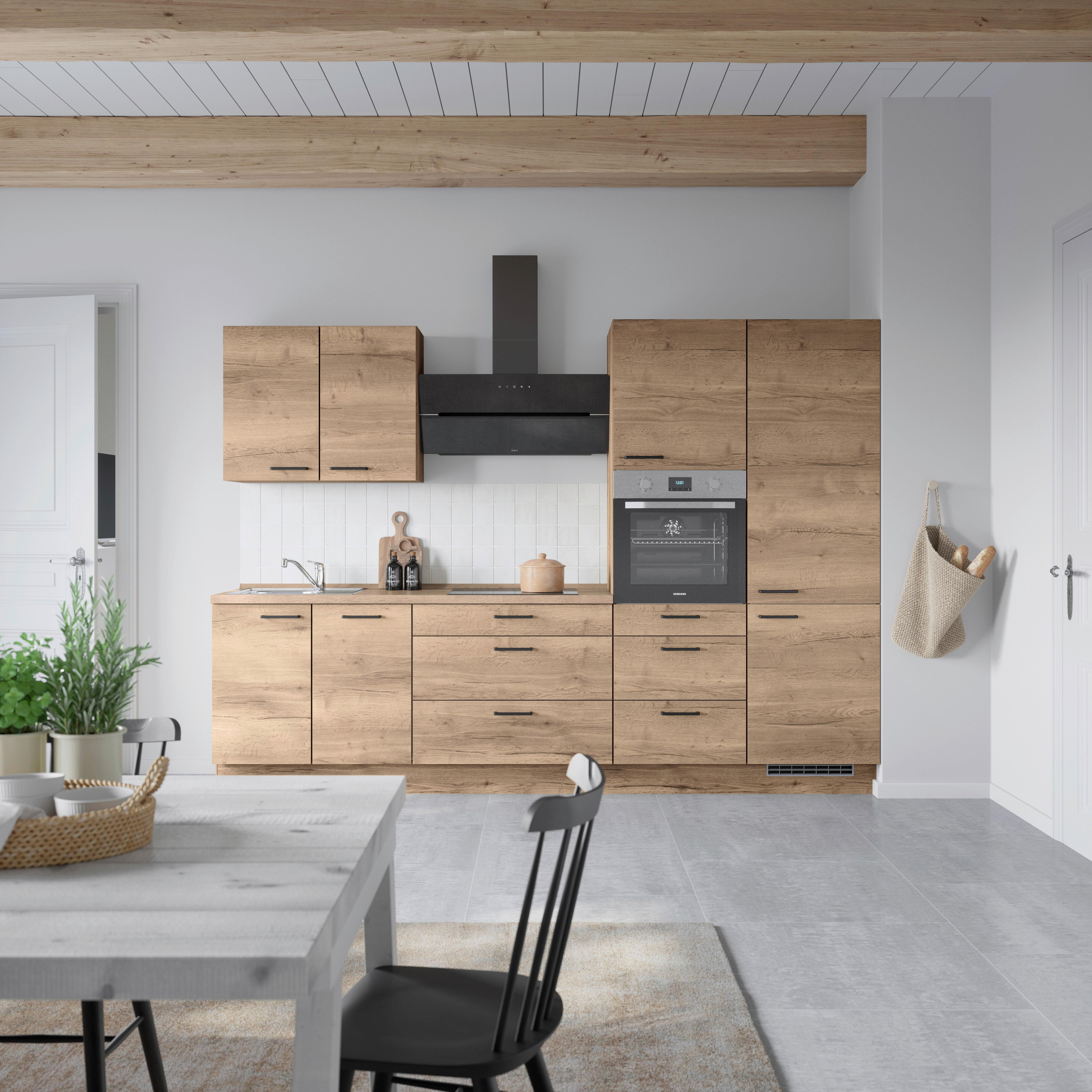 Küchenblock Structura High m. Geräten Eiche dunkel - Eiche dunkel/Schwarz, MODERN, Holzwerkstoff/Metall (300cm) - Nobilia