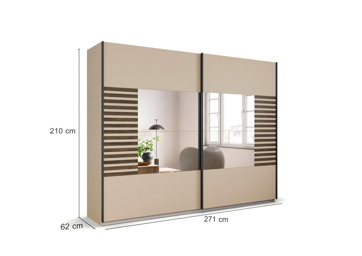 Omara Z Drsnimi Vrati Barea, Barva Šampanjca - barve šampanjca/siva, Moderno, kovina/leseni material (271/210/62cm) - Rauch Möbel