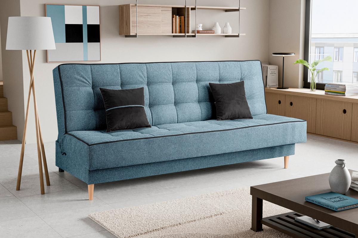Schlafsofa Bono Blau - Blau/Hellbraun, Basics, Holz/Textil (199/91/91cm) - MID.YOU