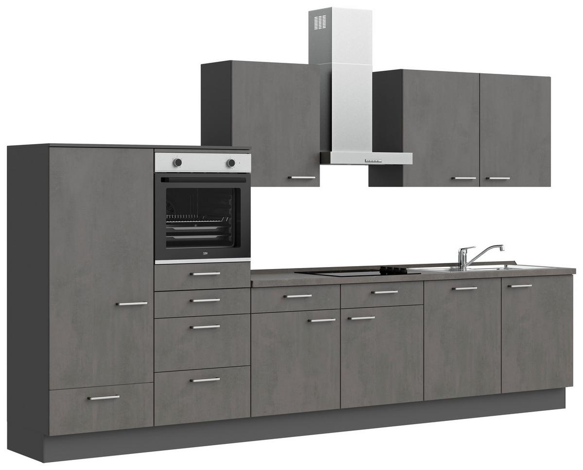 Küchenblock Riva Low m. Geräten Schieferfarben - Schieferfarben/Edelstahlfarben, MODERN, Holzwerkstoff/Metall (360cm) - Nobilia