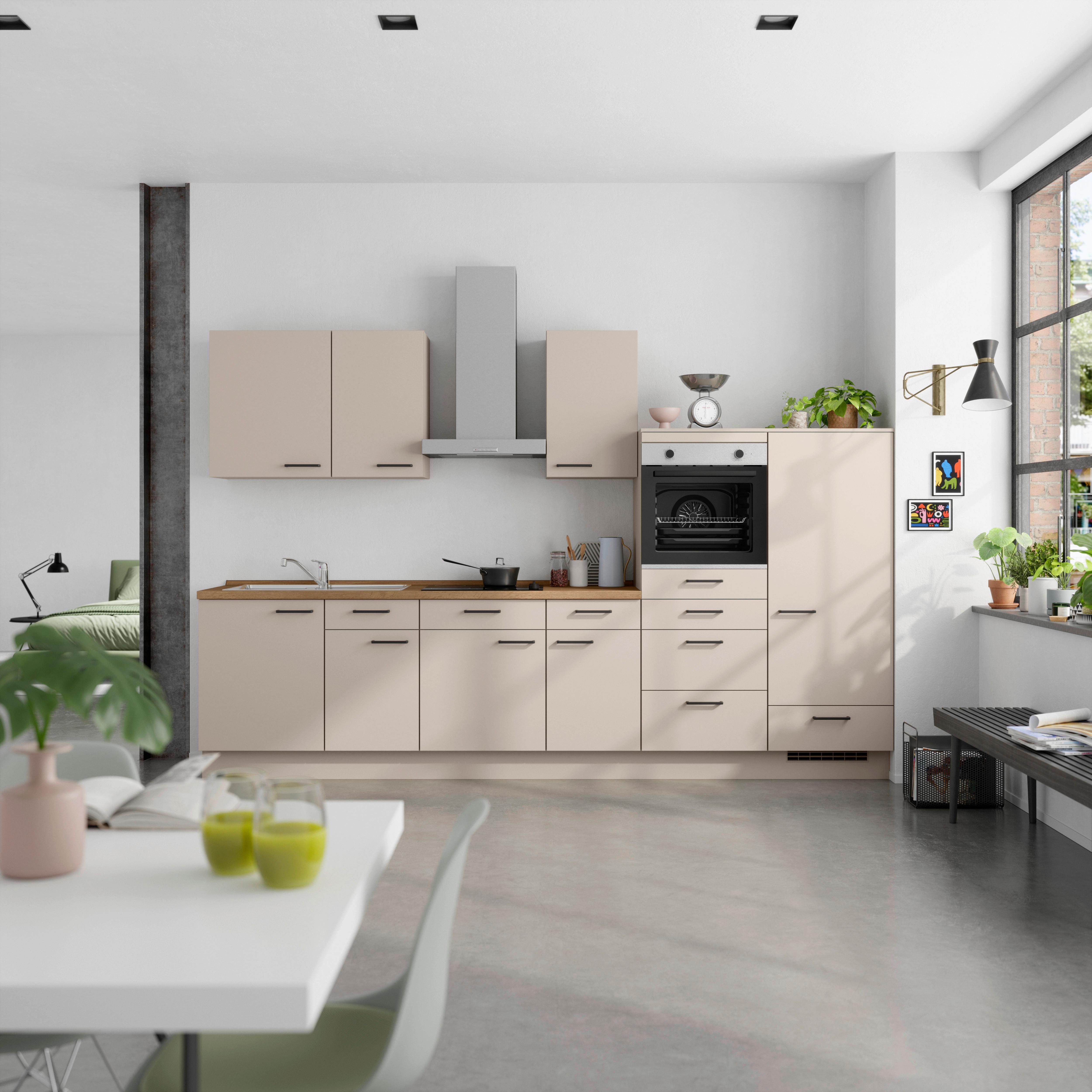 Küchenleerblock Easytouch Low o. Geräte Sandfarben - Sandfarben/Eichefarben, MODERN, Holzwerkstoff/Metall (330cm) - Nobilia