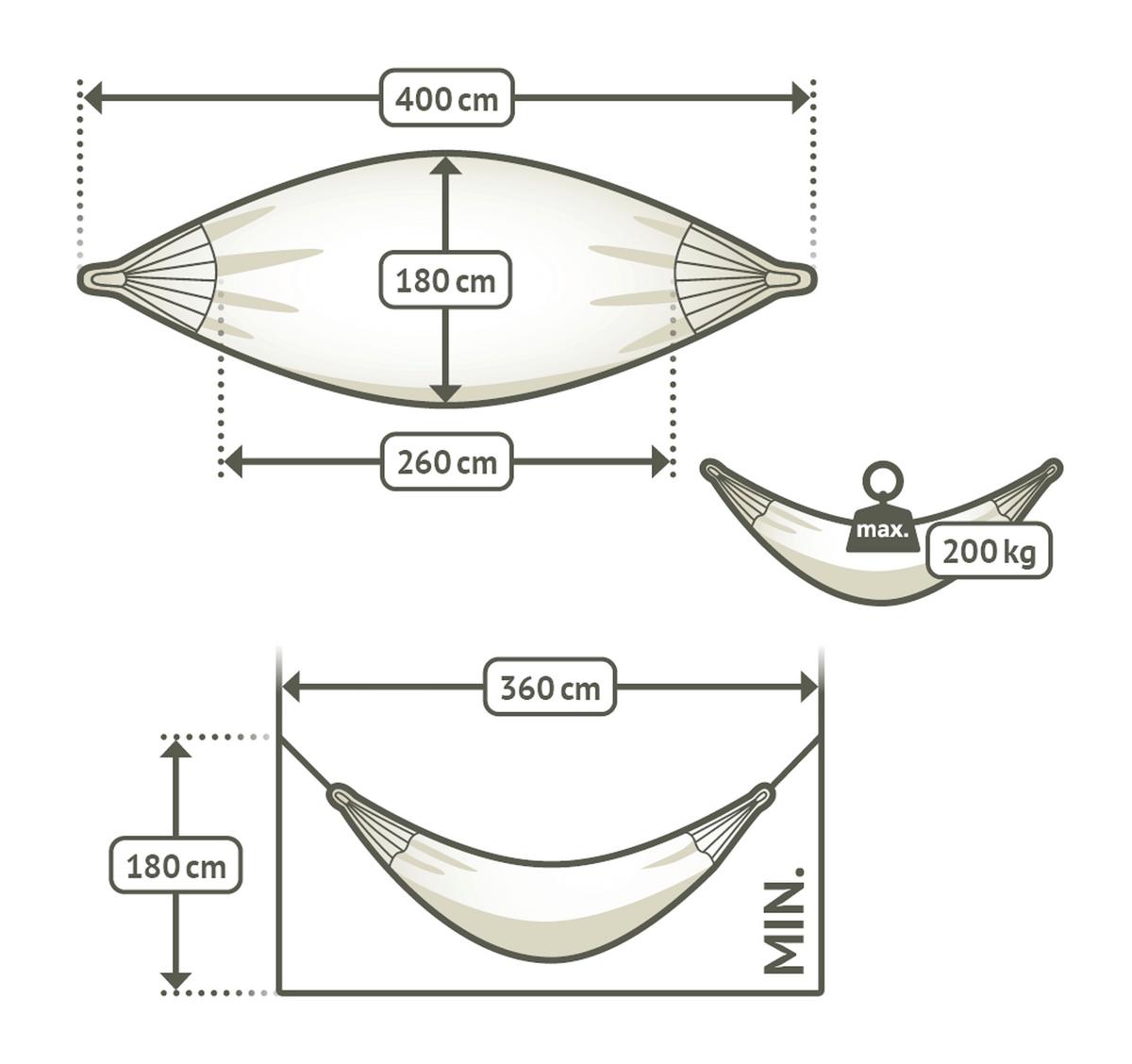 Hängematte Kingsize Hammock Grau/Weiß - Dunkelgrau/Hellgrau, KONVENTIONELL, Textil (180/400cm) - La Siesta