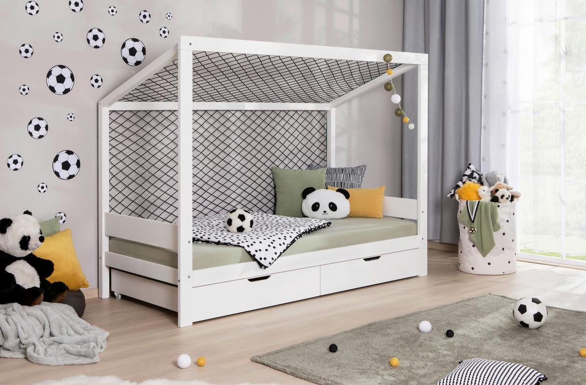 Stauraumbett Holz Fußball ca. 97x213 cm Weiß - Naturfarben/Weiß, MODERN, Holz/Textil (90/200cm) - MID.YOU