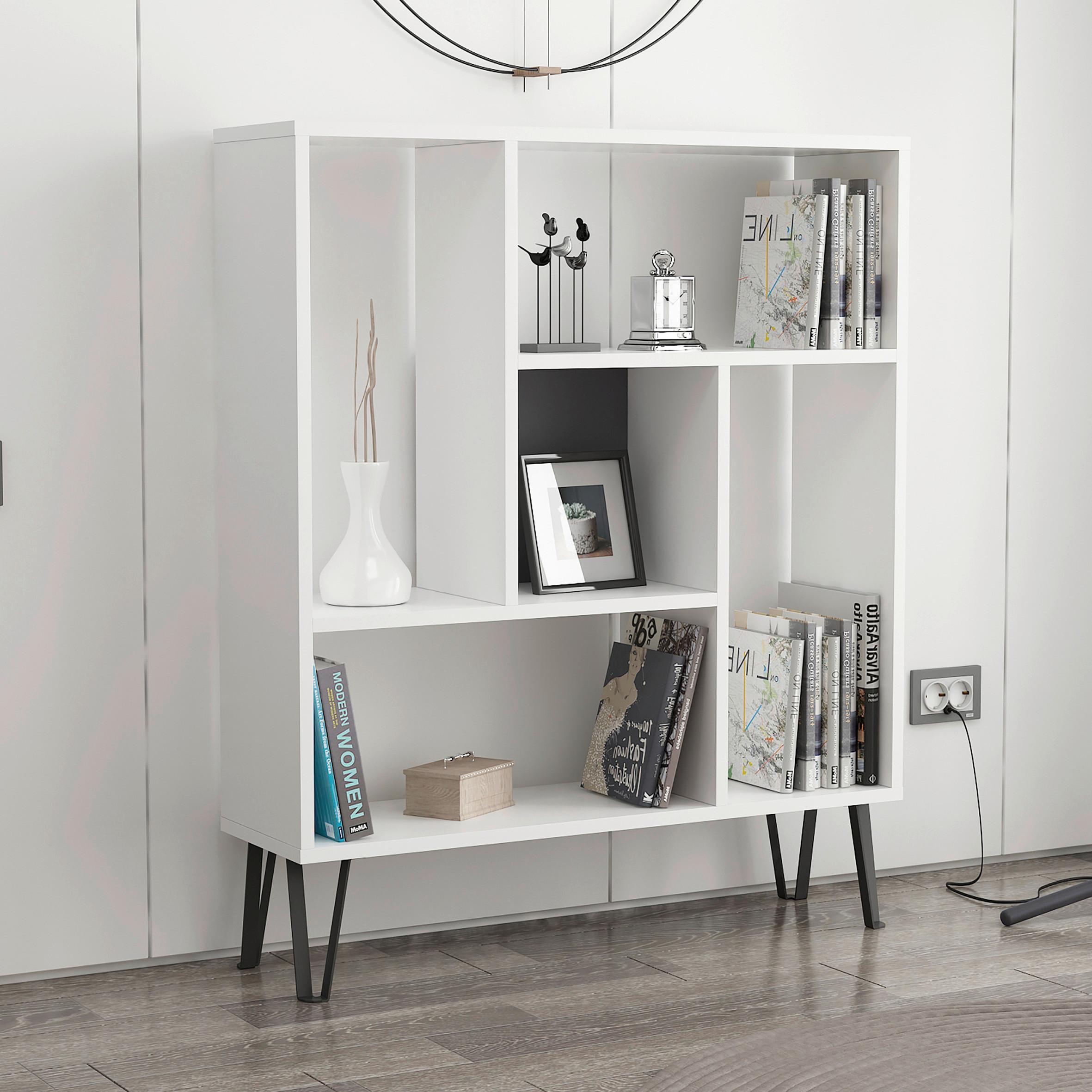 Regal Arven - bela/antracit, Design, leseni material (90/107,8/25cm) - Livetastic