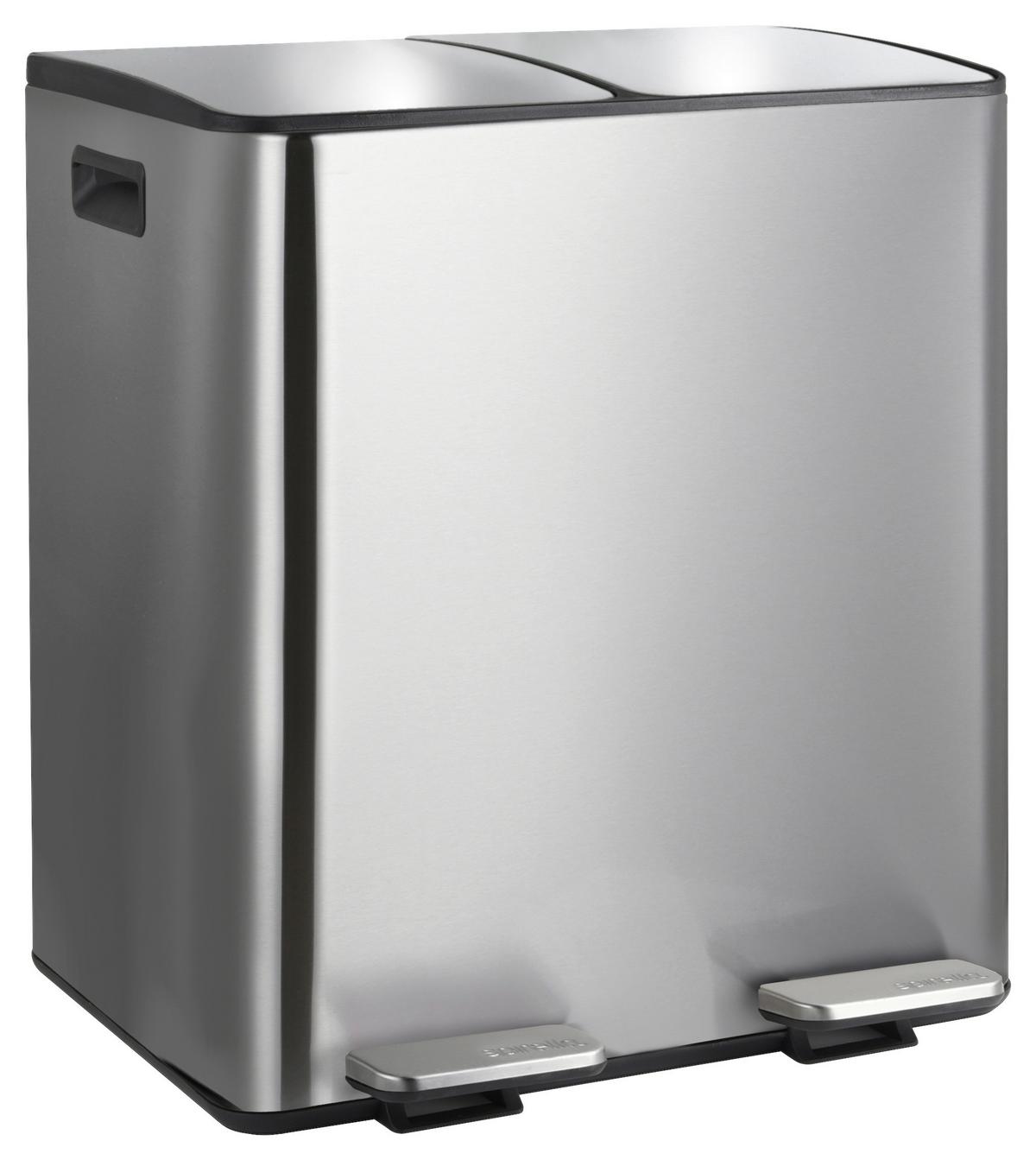 Treteimer Aliya Brushed - Silberfarben/Schwarz, Basics, Kunststoff/Metall (45/30/51cm) - Spirella