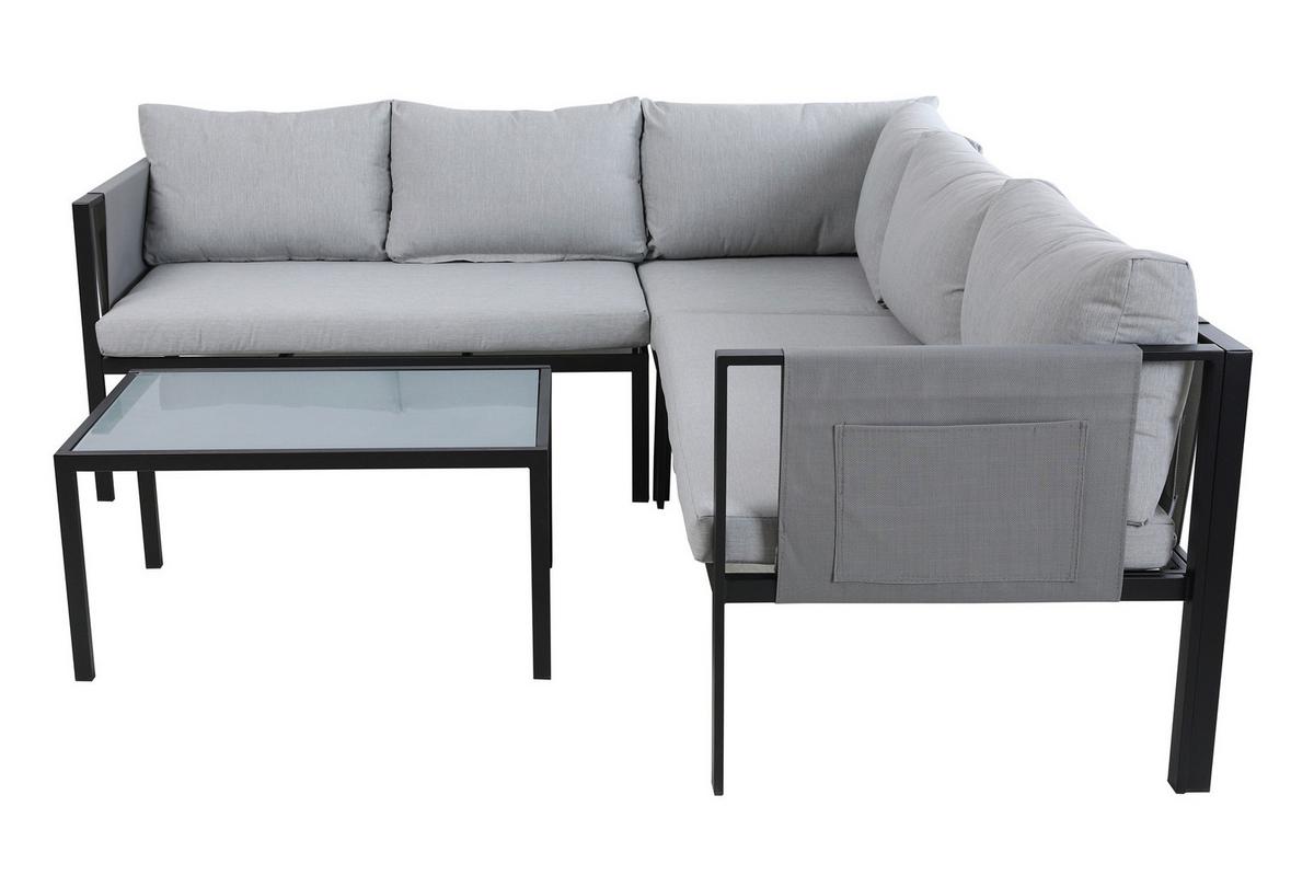 Loungegarnitur Grau/Schwarz - Schwarz/Grau, Design, Glas/Kunststoff - Gardenson