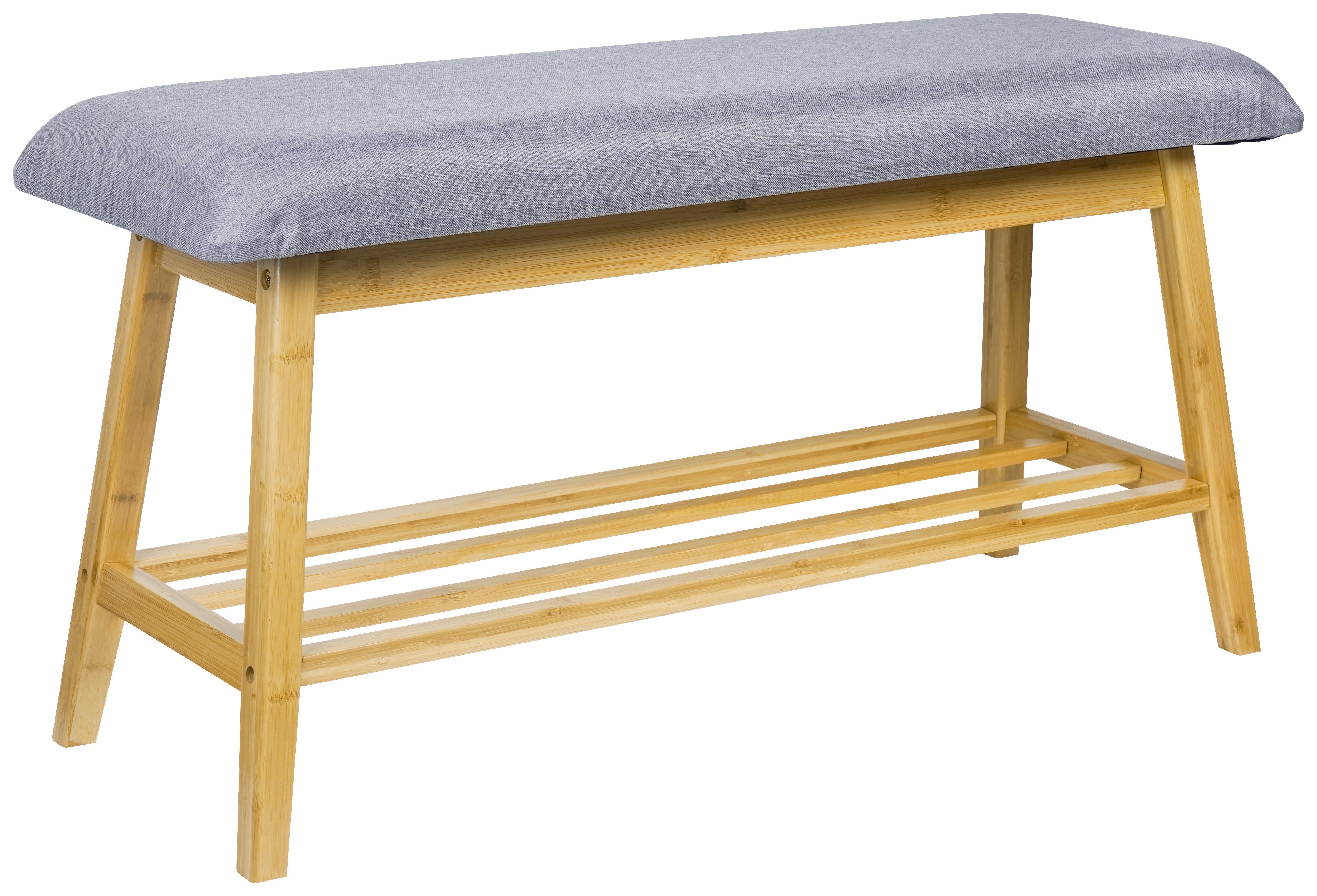 Bancă pentru hol BALI - culoare natur/gri, Modern, materiale naturale/textil (90/45/30cm) - Zandiara