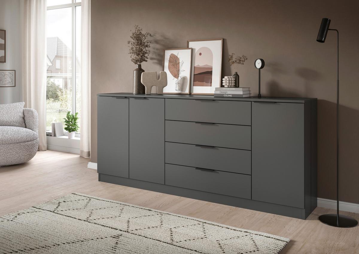 Kommode Kopenhagen Anthrazit - Anthrazit/Schwarz, Design, Holzwerkstoff/Kunststoff (185/79/35cm) - Livetastic