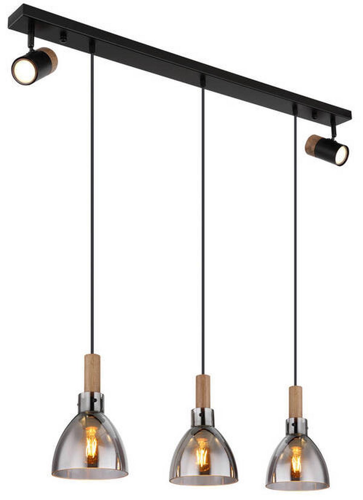 Hängeleuchte Mattea Schwarz max. 9 Watt - Schwarz, Design, Glas/Holzwerkstoff (97/16/120cm) - Globo