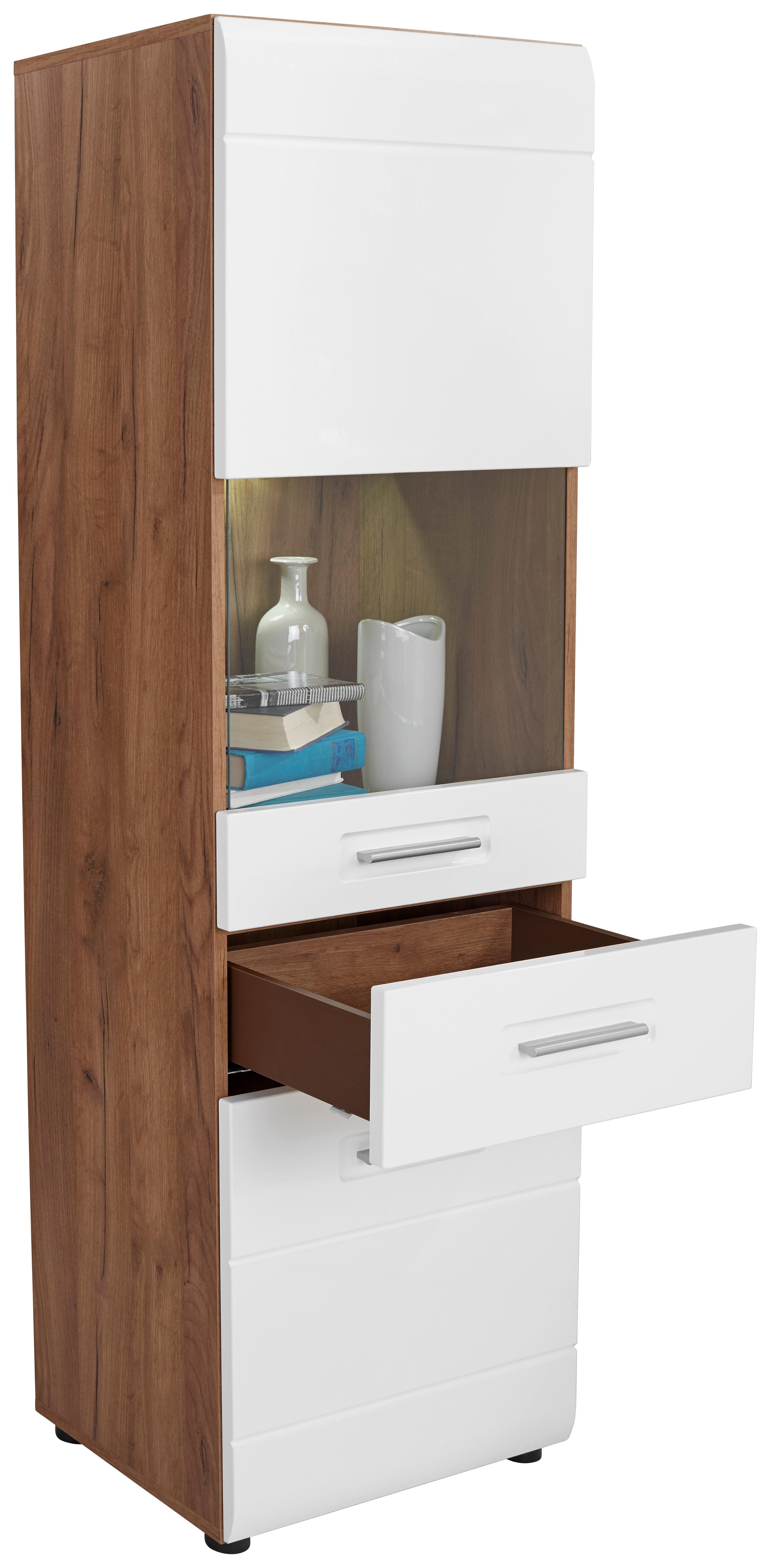 Vitrină Avensis New - alb/culoare lemn stejar, Konventionell, sticlă/material pe bază de lemn (50/160/37,1cm) - Premium Living