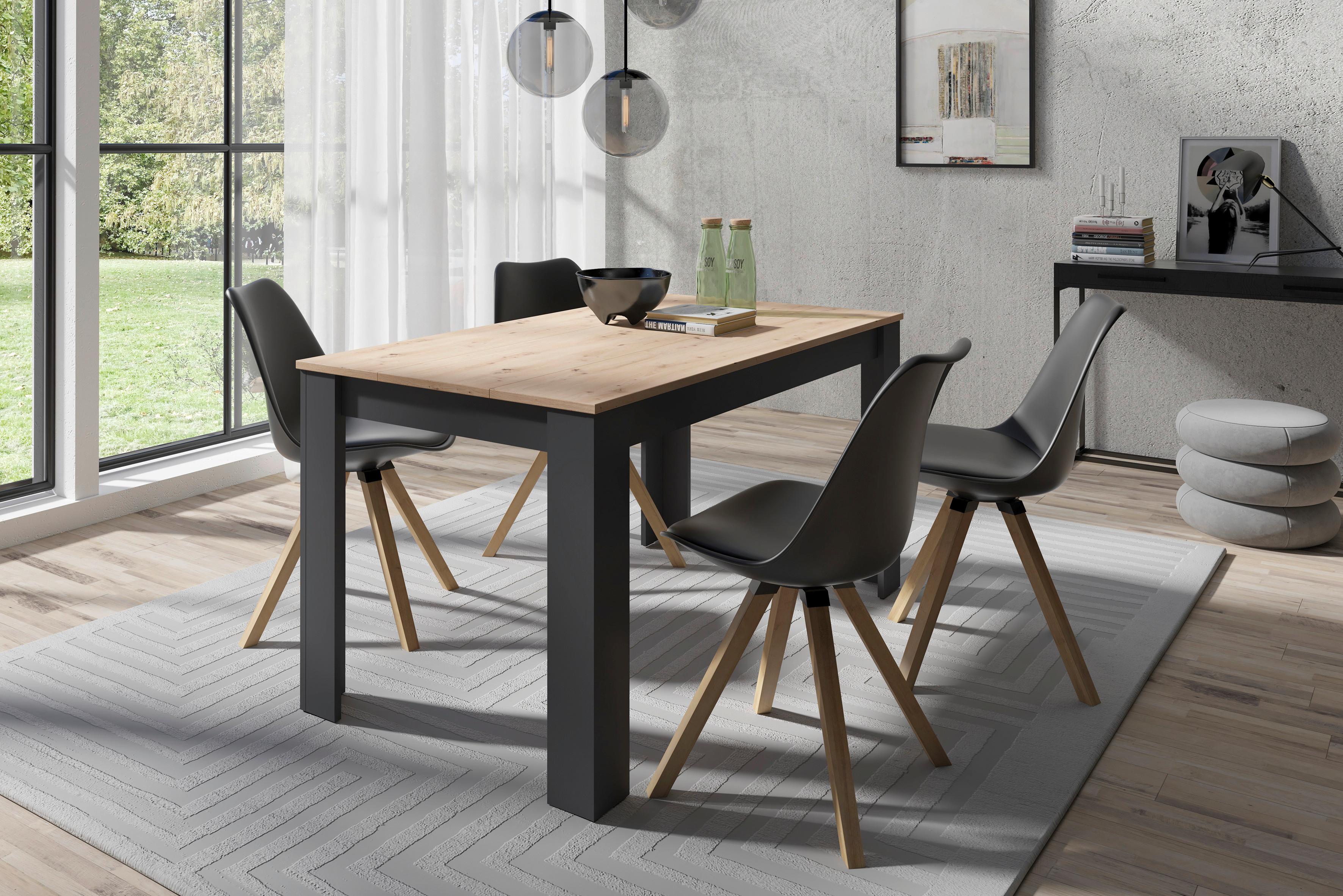 TISCHGRUPPE KIRA - Eichefarben/Anthrazit, MODERN, Holzwerkstoff/Kunststoff - MID.YOU