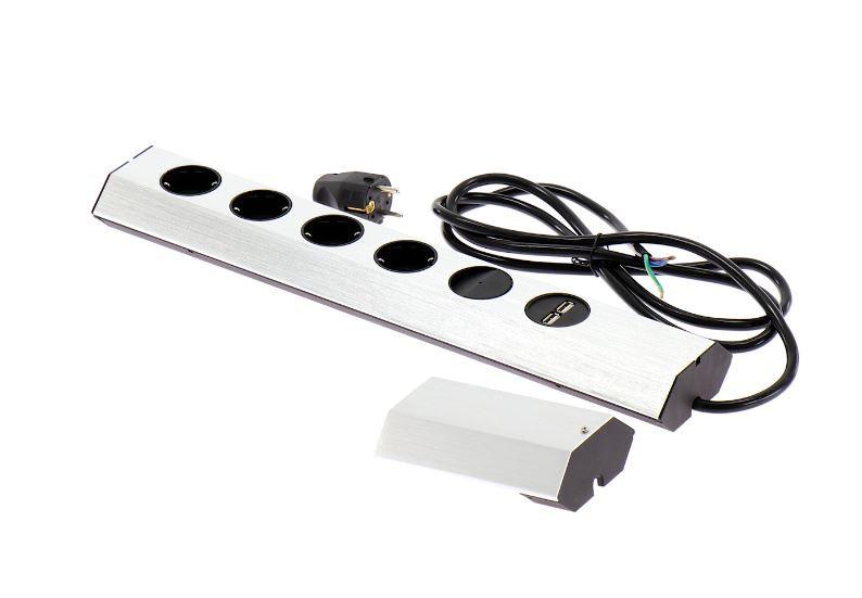 Steckdosenelement Casia 4-fach Edelstahl-Effekt - Edelstahlfarben/Schwarz, Kunststoff/Metall (9,1/45,7/4,2cm)