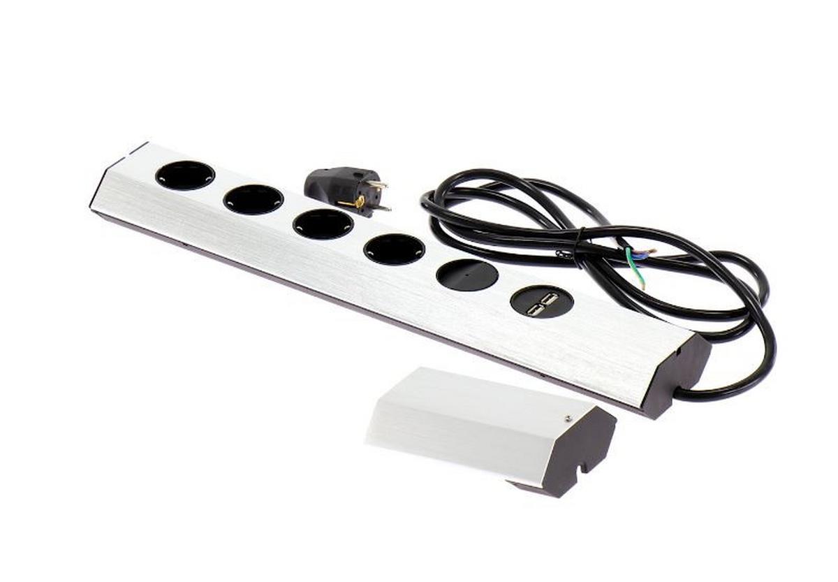 Steckdosenelement Casia 4-fach Edelstahl-Effekt - Edelstahlfarben/Schwarz, Kunststoff/Metall (9,1/45,7/4,2cm)