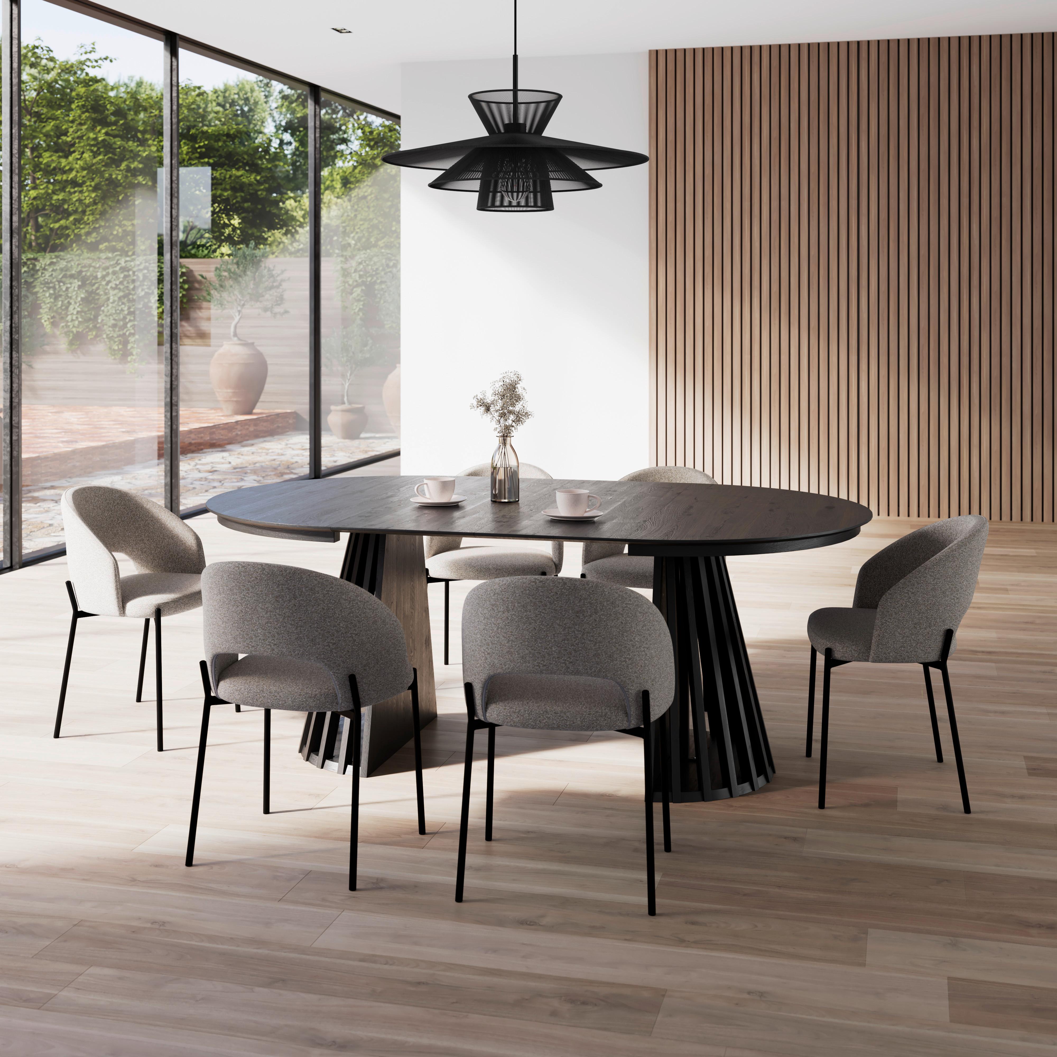 Stuhl Nadiya Hellgrau Leinenoptik Gepolstert - Hellgrau/Schwarz, MODERN, Holz/Textil (52/78/56cm) - Bessagi Home