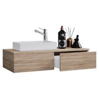 Kombiniran Umivalnik Gudas, Hrast - bela/hrast sonoma, Basics, leseni material/keramika (85cm) - MID.YOU