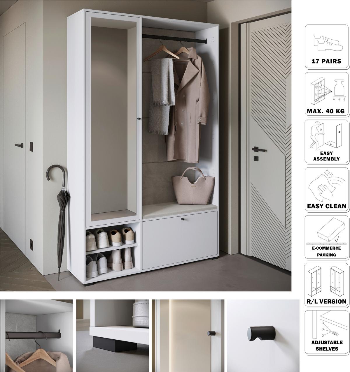 Garderobe Dino 013 4-tlg. Weiß - Weiß, Basics, Holzwerkstoff (117,3/190/33cm) - P & B