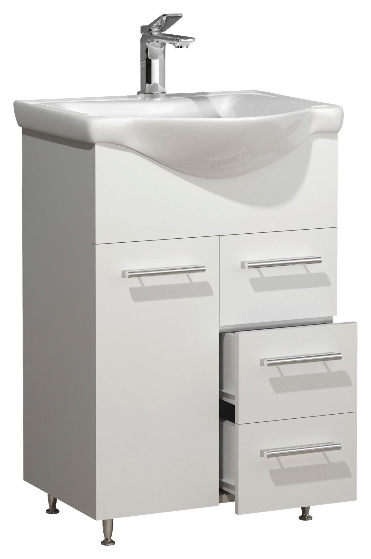 Kombiniran Umivalnik Lisalo L, Bela - srebrne barve/bela, Moderno, umetna masa/leseni material (55cm) - MID.YOU