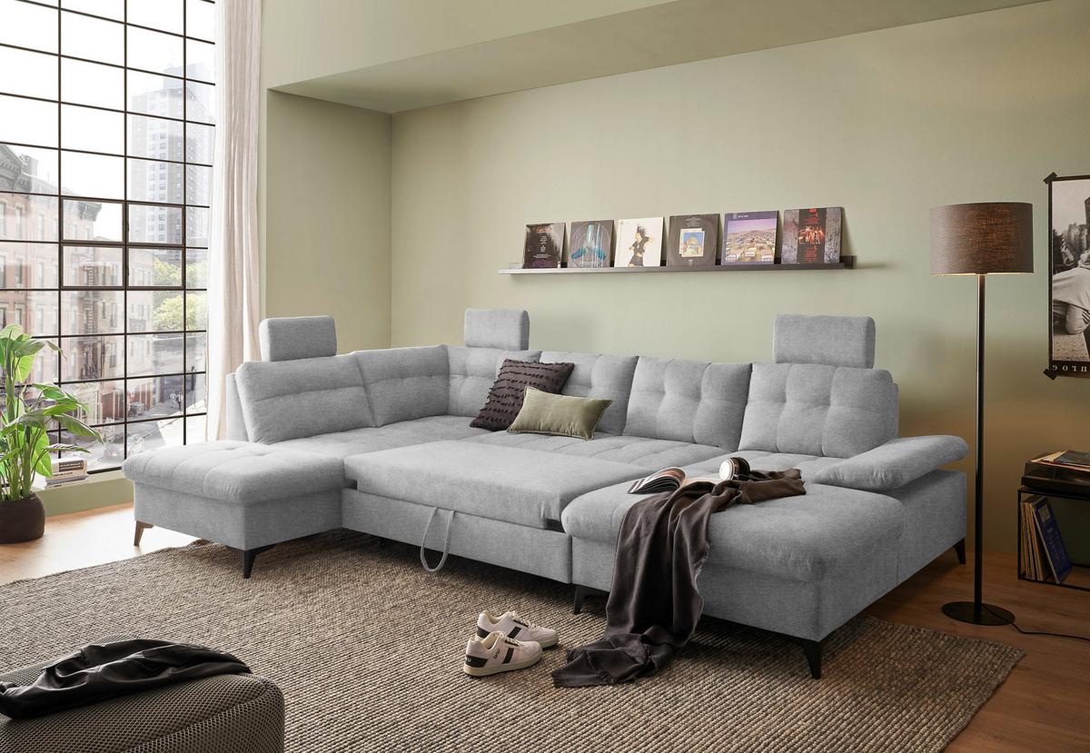 Wohnlandschaft Durban U ca. 218x324x170 cm Hellgrau - Hellgrau/Schwarz, KONVENTIONELL, Kunststoff/Textil (218/324/170cm) - MID.YOU