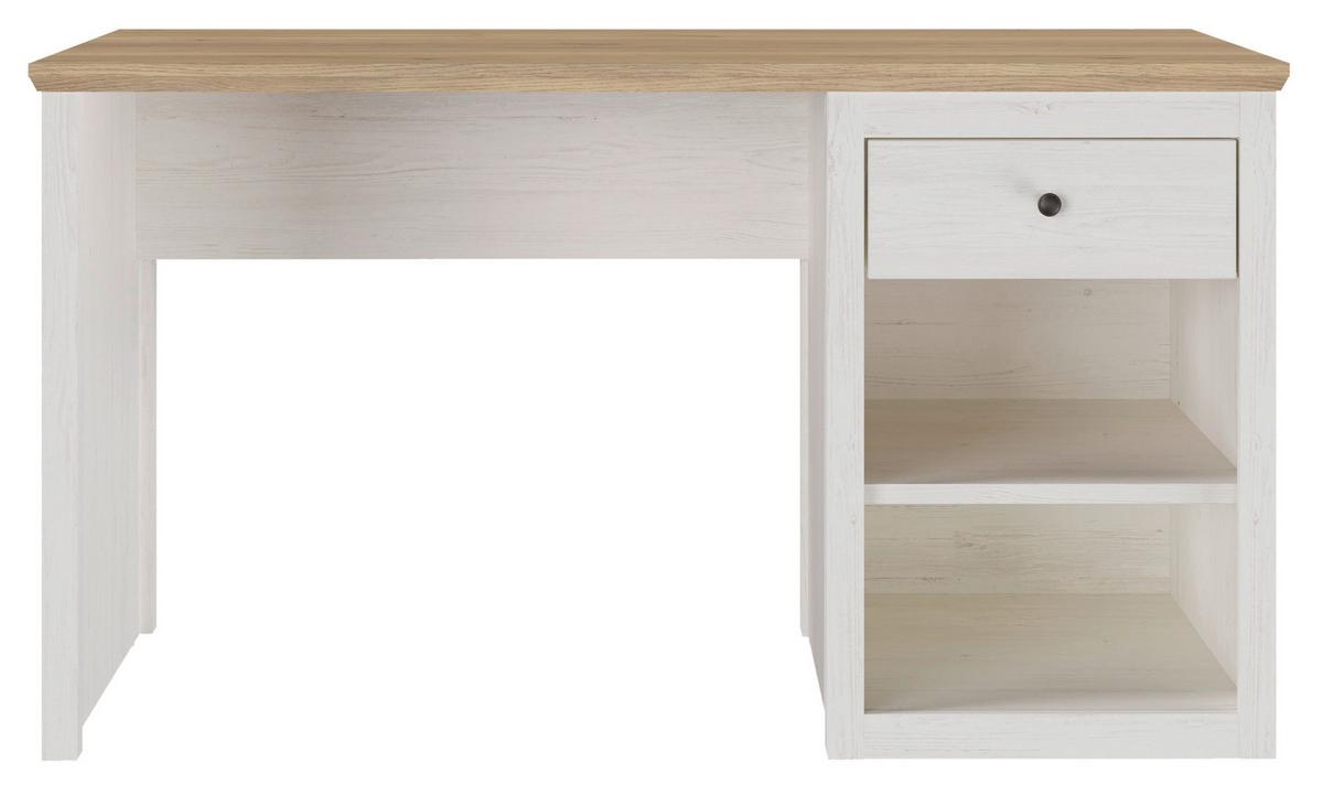 Schreibtisch Korsika Eiche-/Kieferfarben - Eichefarben/Schwarz, ROMANTIK / LANDHAUS, Holzwerkstoff/Metall (136/60/76cm) - Mömax