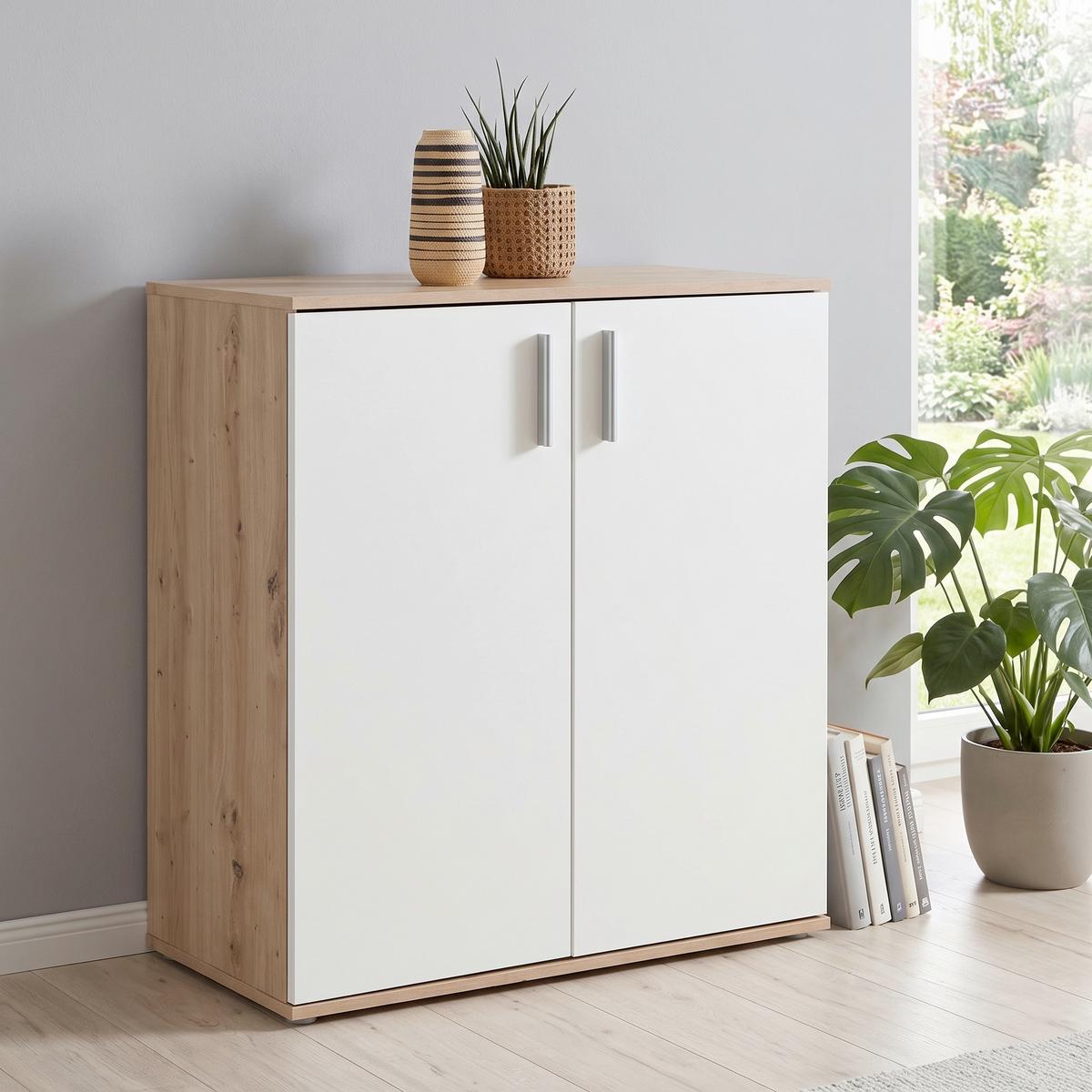 Komoda Ina 01, Barva Hrasta, Bela - bela/barve aluminija, Moderno, umetna masa/leseni material (88,2/94,8/38,3cm) - Mömax