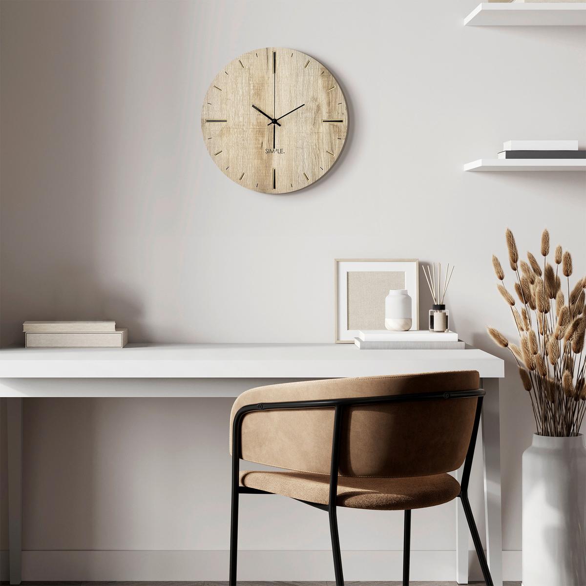 Wanduhr Schwarz/Eichefarben Ø ca. 36cm - Eichefarben/Schwarz, Basics, Holz/Kunststoff (36/37/5cm)