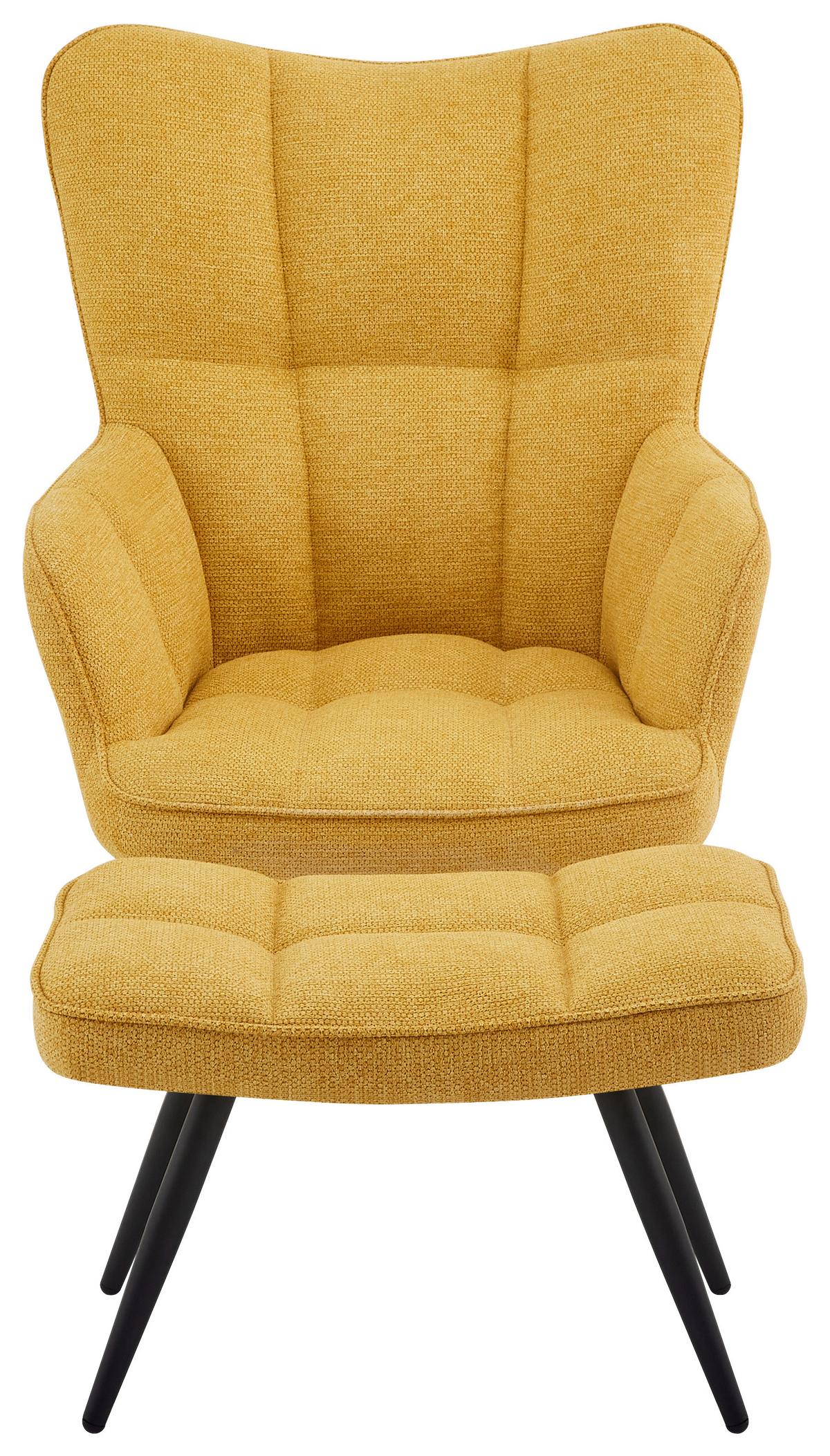 Fotelj Hanoi, Rumena, S Taburejem - rumena/črna, Moderno, kovina/tekstil (71/98/83cm)