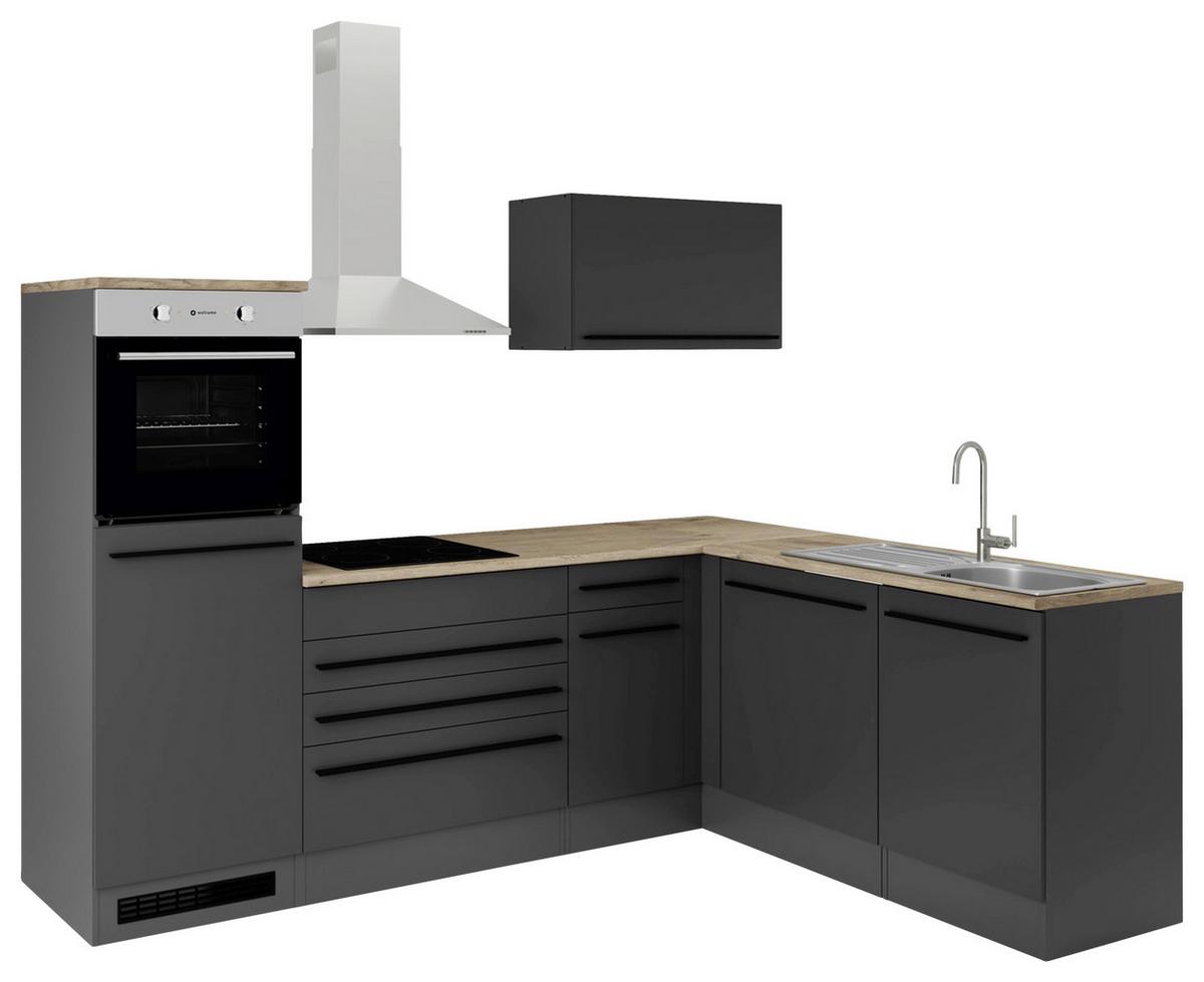 Konyhablokk Gépek Nélkül Jazz 6 - tölgyfa színű/fekete, Modern, faalapú anyag (260/200/60cm) - Modern Living