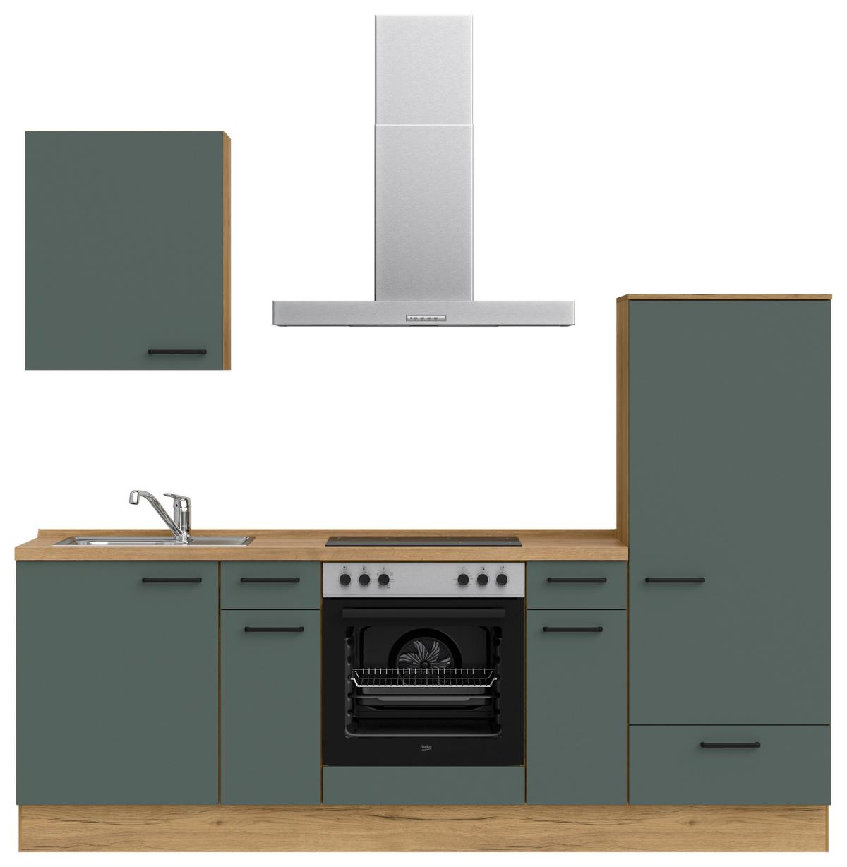 Küchenblock Easytouch m. Geräten Dunkelgrün - Dunkelgrün/Eichefarben, MODERN, Holzwerkstoff/Metall (240cm) - Nobilia