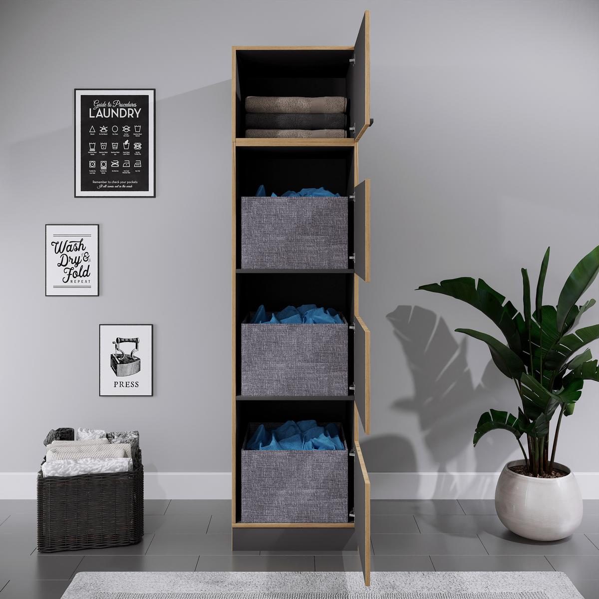 Wäscheschrank Rislo - Honigeiche/Anthrazit, Trend, Holzwerkstoff/Kunststoff (50/200/60cm) - MID.YOU