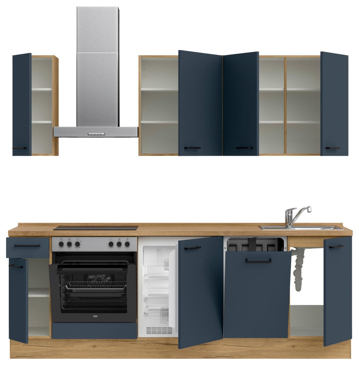 Küchenblock Easytouch Low m. Geräten Dunkelblau - Eichefarben/Schwarz, MODERN, Holzwerkstoff/Metall (240cm) - Nobilia